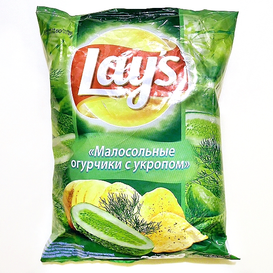 レイズ　Lay's　ポテトチップス　ディルと塩漬けきゅうり味　ピクルス味　Малосольные огурчики　小