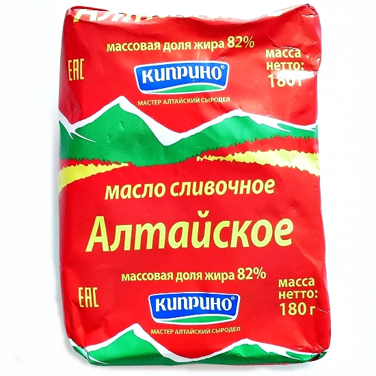 キプリノ　アルタイバター　82%　180g　Киприно МАСЛО СЛИВОЧНОЕ АЛТАЙСКОЕ