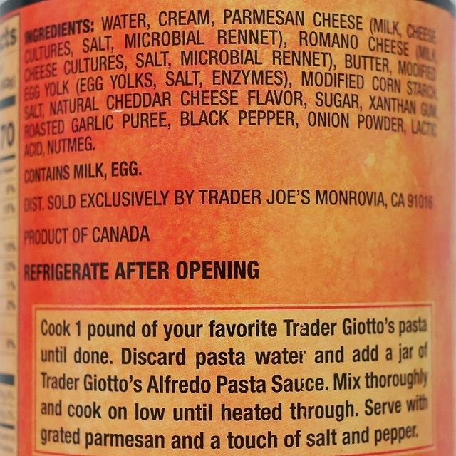 トレーダージョーズ　ジオット　アルフレッドパスタソース　Trader Joe's Giotto's Alfredoの口コミ