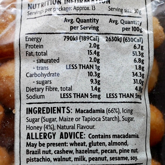 コールズ　ハニーローストマカダミアナッツ　400g　coles HONEY ROASTED MACADAMIASの口コミ